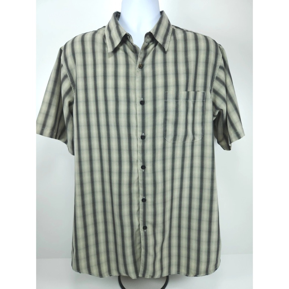 David Taylor Luxury Microfiber Large Short Sleeve Button‎ Up Shirt Green Check
